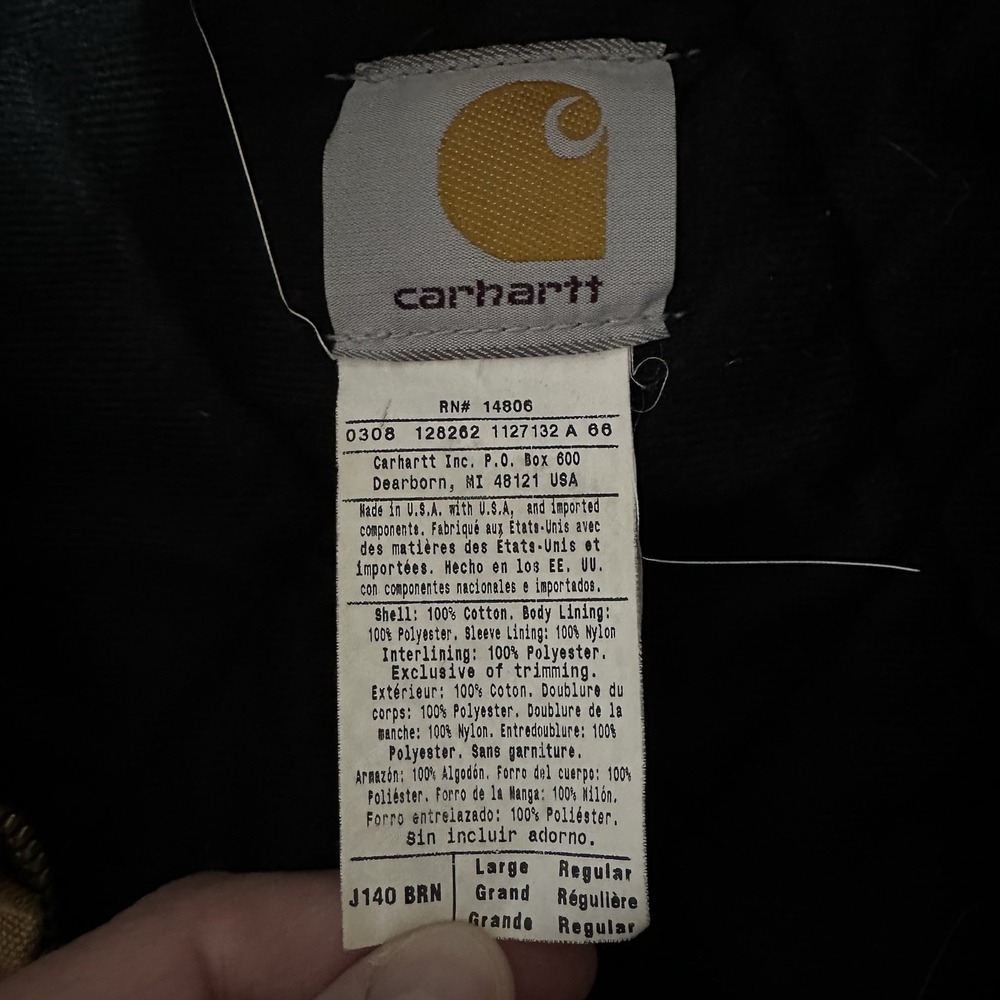 Carhartt J140 BRN Mens Large Brown Duck Active Jacket USA Union Hooded Quilted - Picture 5 of 11